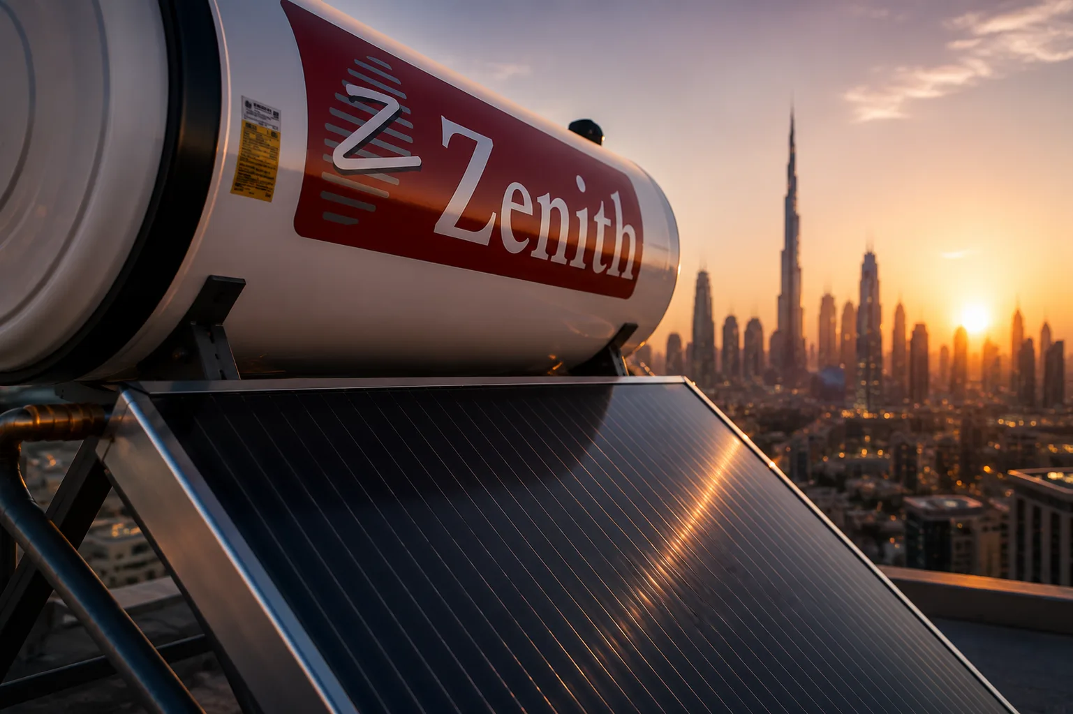 Zenith solar water heater overlooking Dubai