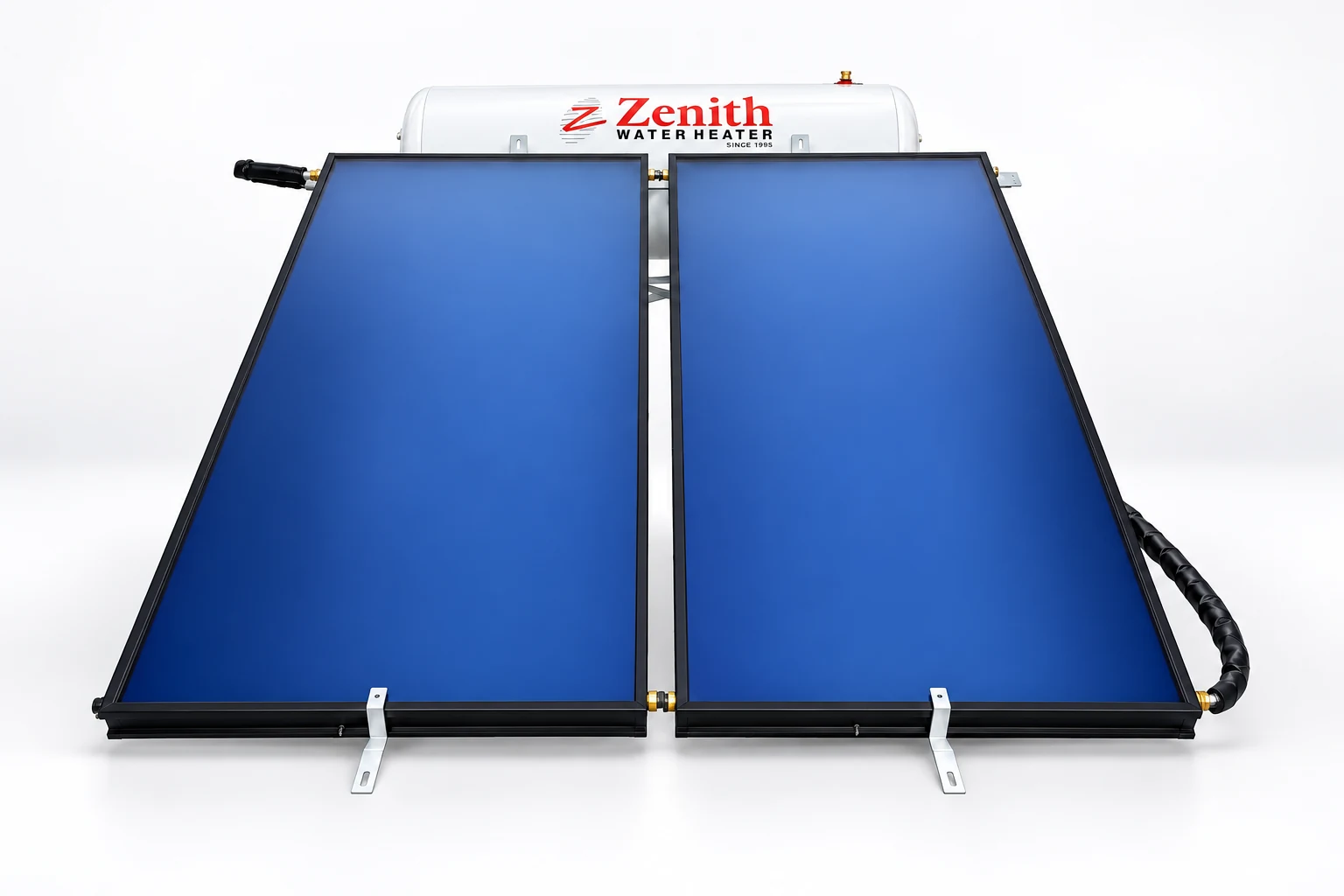 Zenith Elite Solar thermosyphon water heating system with a slim tank and flat plate collectors