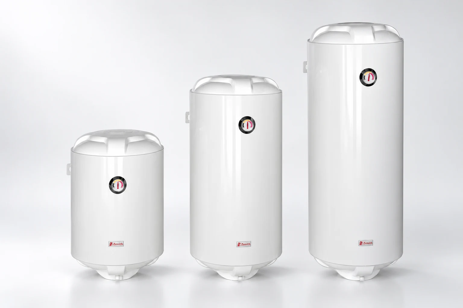 Zenith Slim vertical water heater range with narrow white bodies